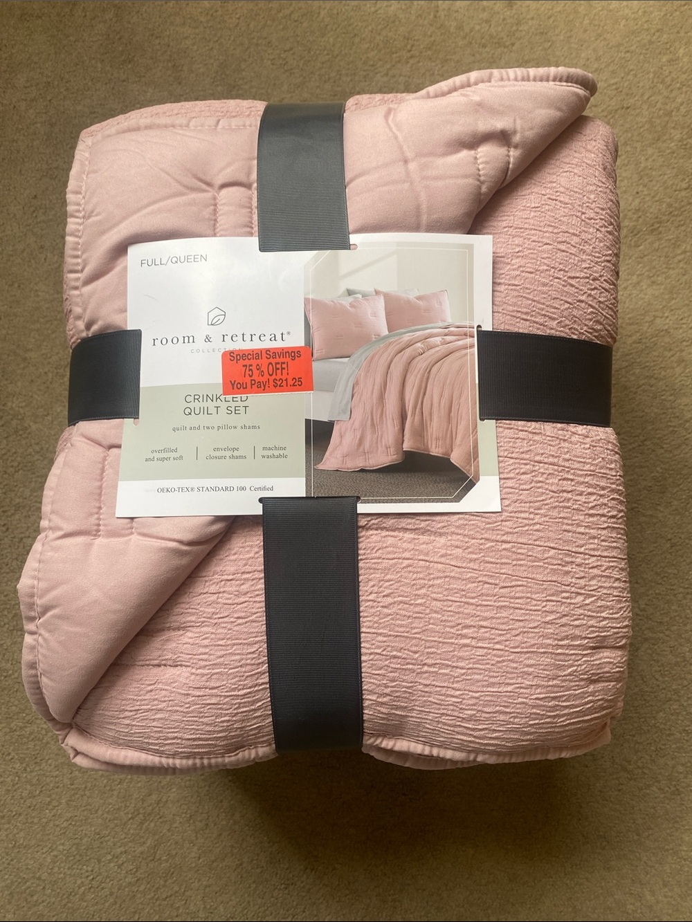 Room & Retreat Pink Crinkle Quilt Set - Full/Queen